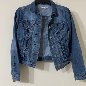 Stylish Blue Jean Jacket with Lace-Up Detail